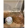 Image 2 : ASSORTED DISHWARE INCLUDING; PURPLE DEPRESSION GLASS DISHES, CRANBERRY GLASS BOWLS, BONE CHINA AND