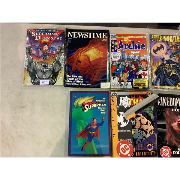 ASSORTED DC, MARVEL & ACRHIE COMIC BOOKS INCLUDING; SUPERMAN, BATMAN, X-FORCE, DAREDEVIL,