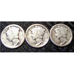 Lot of 9 Early Date Mercury Dimes