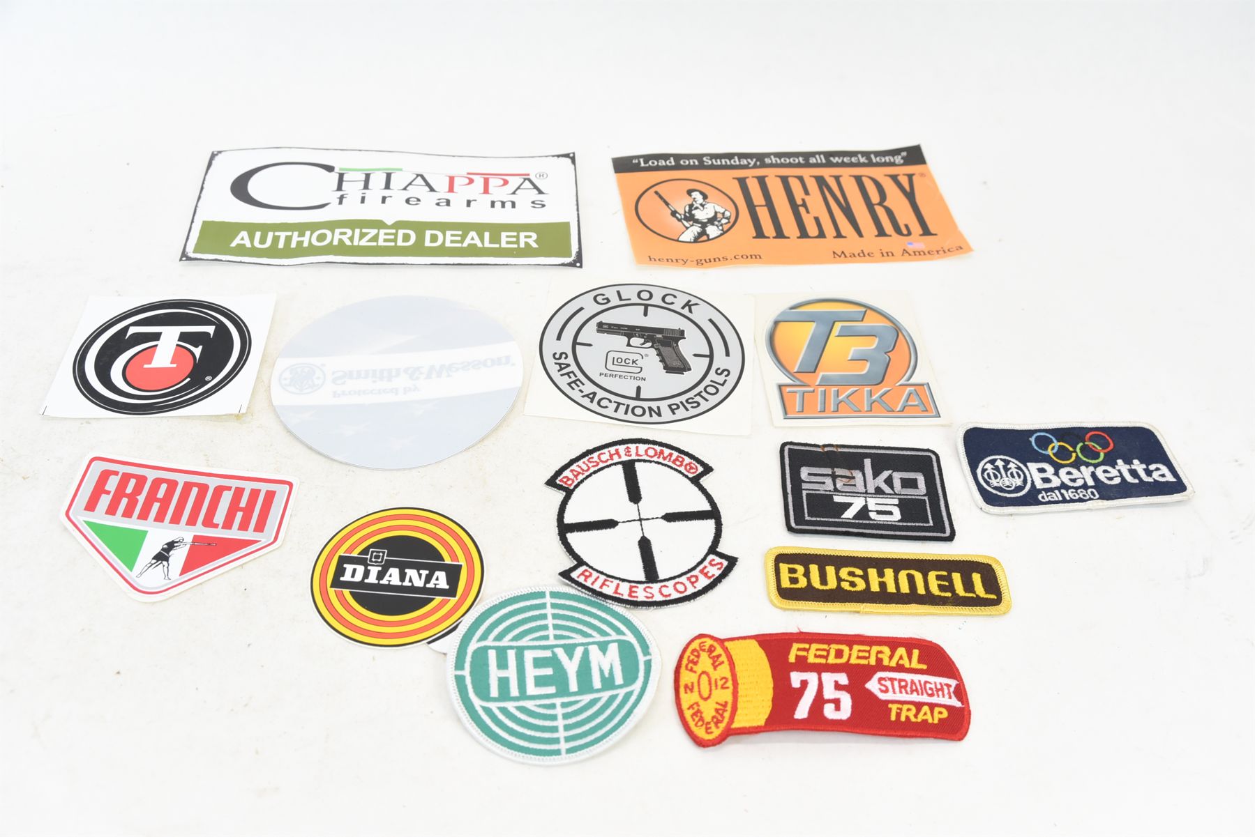 8 Firearms Decals & 6 Firearms Embroidered Crests