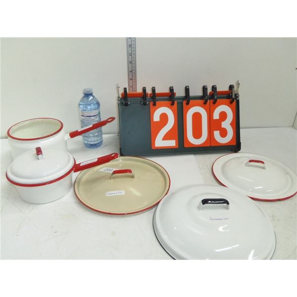 Vintage Enamel Sauce Pots and 3 Large Lids
