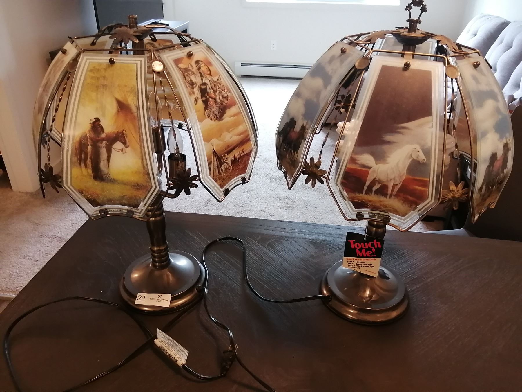 2 x Native American Glass Panel Touch Lamps - Beck Auctions Inc.