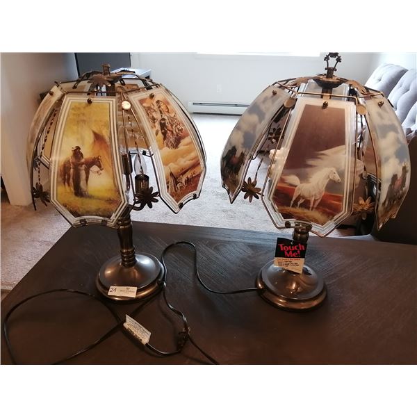 2 x Native American Glass Panel Touch Lamps