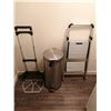 Image 1 : Collapsible Dolly, Cosco Step Stool, and Metal Trash Can