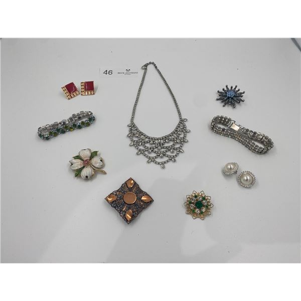 Assortment of Vintage Costume Jewelry - Pins, Bracelets, Earrings, Necklace