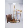 Image 1 : An American Four Tier Side Table, Together with a Floor Lamp, Clothing Stand and a Diminutive Hangin
