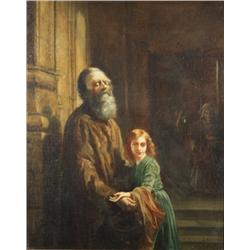 Louis Langmore (Paris) Portrait of a Blind Man and Child, Oil on canvas,