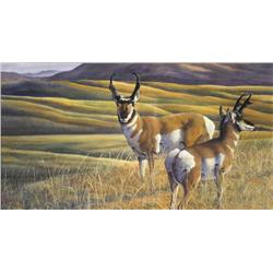 S. Woods, Elk in a Landscape, Watercolor,