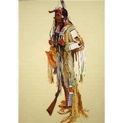 Torian, Indian in Costume, Watercolor Gouache,