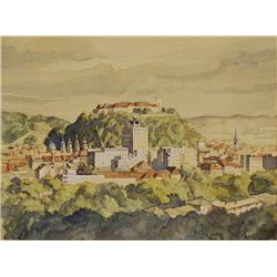 Skebe (20th Century) City of Graz, Austria, Watercolor on paper,