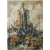 Image 1 : Al Linesch (American, 20th Century) Industrial Scene, Oil on board,