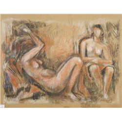 Lorrie Goulet (American, b.1925) Two Female Nudes, Pastel on paper, 1964,