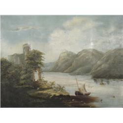 Artist Unknown, Mountain Scene with Lake, Oil on canvas,