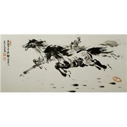 A Japanese Print of Three Horses, Artist Unknown,