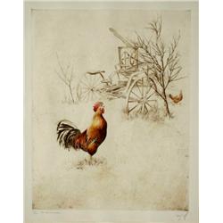 Sandy Scott (American, b.1943) Engraving of Rooster, Signed Lower Right.