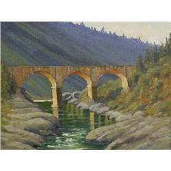 Dan MacInnis, Bridge Over the American, Oil on Canvas on Board.