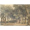 Image 1 : Artist Unknown, Tree Lined Road with Figures, Hand colored etching,