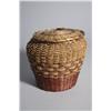 Image 1 : An American Indian Coiled and Woven Lidded Basket with Colored Decoration.