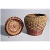 Image 2 : An American Indian Coiled and Woven Lidded Basket with Colored Decoration.