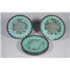 Image 1 : A Set of Five Japanese Porcelain and Silver Overlay Plates with Dragon Motif, Each Signed on Bottom.