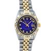 Image 2 : Rolex Mens 2 Tone Blue Vignette String Pyramid Diamond Datejust Wristwatch