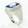 Image 8 : Antique 14k White Gold Large Rectangle Blue Stone Hand Engraved Statement Ring