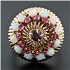 Image 2 : Vintage 14K Gold 0.55 ctw Ruby & Opal Dual Halo Open Work Fluted Cocktail Ring