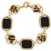 Image 3 : Retro Vintage 14k Green and Rose Gold Black Onyx and Open Leaf Link Bracelet