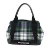 Image 1 : Balenciaga Green Multicolor Wool Checks Small Navy Cabas Bag