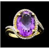 Image 2 : 4.90 ctw Amethyst And Diamond Ring - 14KT Yellow Gold