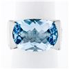 Image 1 : Estate 14k White Gold Oval Checkerboard Blue Topaz Ring