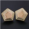 Image 1 : New 14k Rose, White, and Yellow Gold Stone Finished Tiered Pentagon Stud Earring