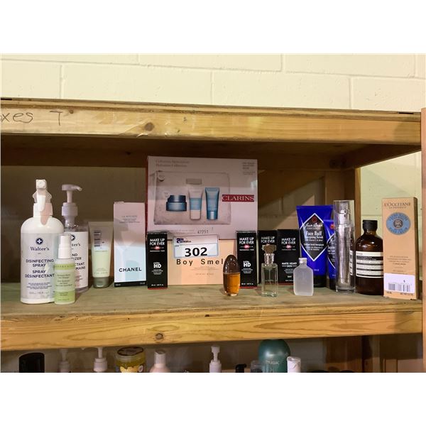 ASSORTED PRODUCTS INCLUDING: CHANEL CLEANSING FOAM, ARMANI GEL, MAKE UP FOREVER ITEMS, JACK BLACK