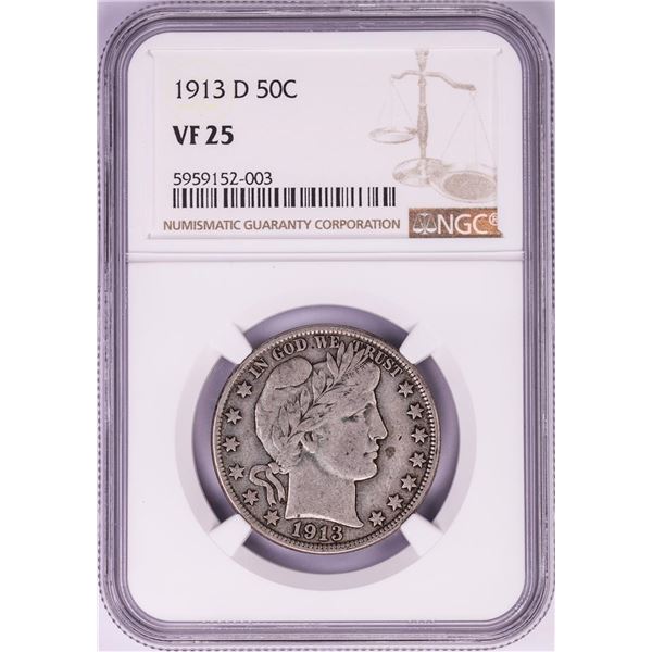 1913-D Barber Half Dollar Coin NGC VF25