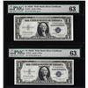 Image 1 : (2) Consecutive 1935G w/ Motto $1 Silver Certificate Notes PMG Choice Uncirculated 63
