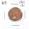 Image 1 : 1911-S $5 Indian Head Half Eagle Gold Coin