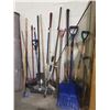 Image 1 : ASSORTED GARDEN & LAWN TOOLS INCLUDING; SHOVEL, BROOMS, SLEDGE HAMMER & MORE