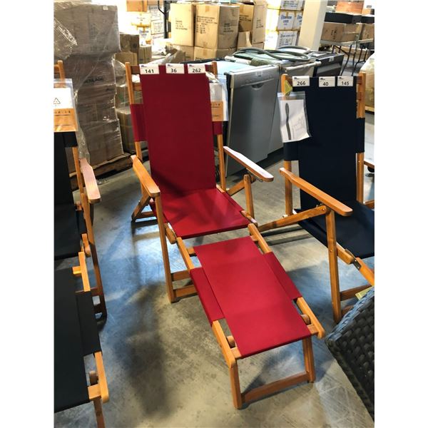 PATIO FLARE RED CHERRY FRAME PORTABLE LOUNGE CHAIR