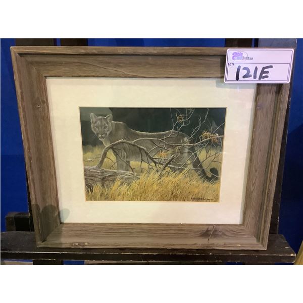 FRAMED PRINT TITLED  COUGAR AT KIKOMUN  BY ROBERT BATEMAN 17X14 