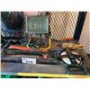 Image 2 : ASSORTED TOOLS INCLUDING; WORK LIGHT, MEASURING TAPE, TOOL BELT WITH CONTENTS & MORE