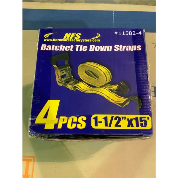 *NEW* HFS RATCHET TIE DOWN STRAPS (4 PACK) 1-1/2" X 15'