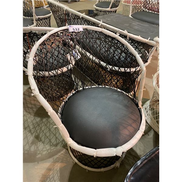 *NEW WITH TAGS* FIBERGLASS PATIO CHAIR, BLACK WITH BLACK CUSHION
