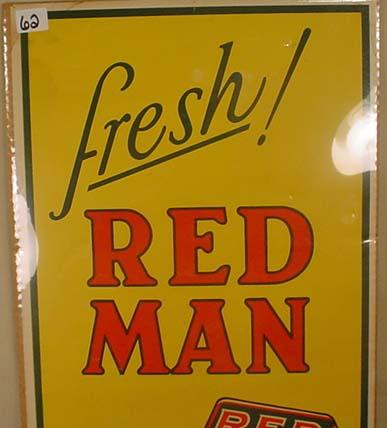 Redman Sign VINTAGE RED MAN CHEWING TOBACCO ADVERTISING SIGN