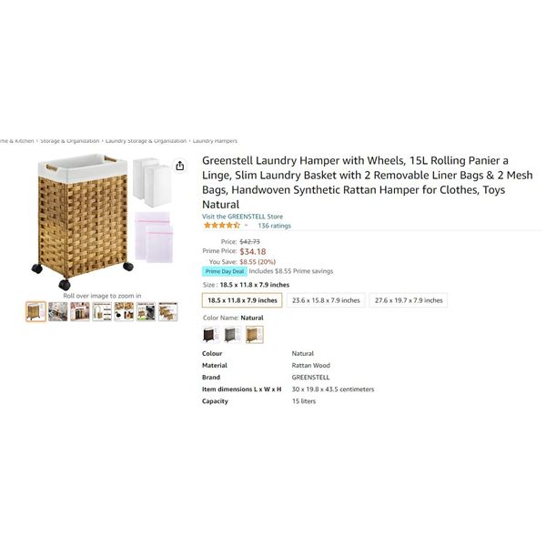 Greenstell Laundry Hamper with Wheels,