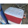 Image 2 : Qty 2 Coolers: Rubbermaid & Igloo on Wheels w/ Caravan Instant Canopy Pop Up Tent