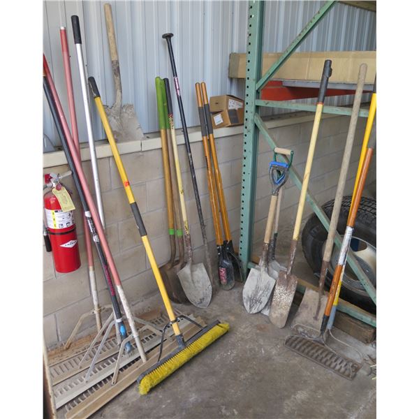 Multiple Rakes, Shovels, Brooms, Mops, Grips, etc