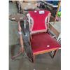 Image 2 : ANTIQUE VELVET CHAIR, PLANT HOLDER, SMALL GOLD GOLD SIDE TABLE & WICKER SIDE TABLE