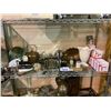 Image 2 : 3 SHELVES OF ASSORTED VINTAGE PIECES TOASTER, IRON, AND COSTUME JEWELRY