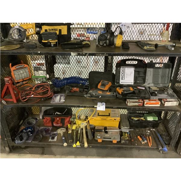 LOT OF RIDGID TOOLS, INCLUDES BRAD NAILER, 12V MULTI TOOL, WORKLIGHT, AND MORE