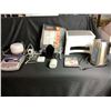 Image 2 : BASKET OF ASSORTED HOUSEHOLD ITEMS, WYZE CAMERA, MACBOOK CHARGER, & MORE